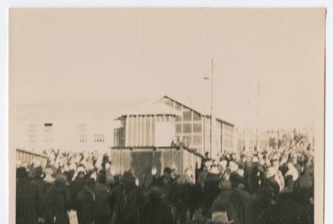 Crowd of people standing around with luggage (ddr-densho-223-6)
