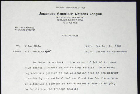 Memo to Allan Hida from Bill Yoshino (ddr-chijacl-1-530)