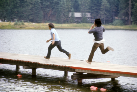 Campers running on the dock (ddr-densho-336-891)