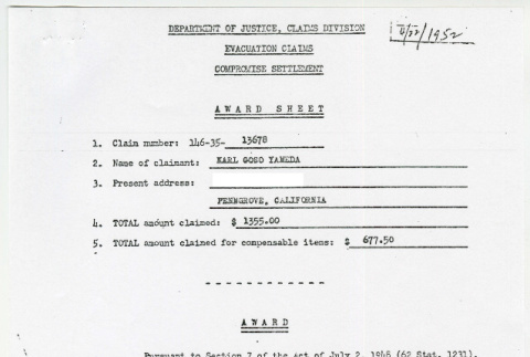 Evacuation claims settlement (ddr-densho-1007-893)