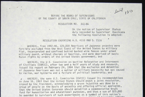 Copy of Santa Cruz Board of Supervisors Resolution 341-84 (ddr-chijacl-1-83)