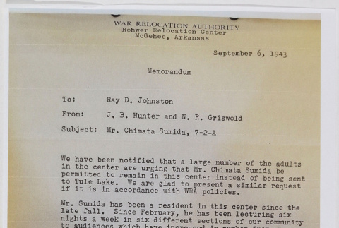 Letter from N.R. Griswold and J.B. Hunter to Ray D. Johnston (ddr-densho-379-741)