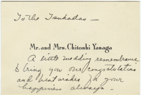 Card to Yuri and Richard Tsukada from Mr. & Mrs. Chitoshi Yanaga (ddr-densho-356-569)