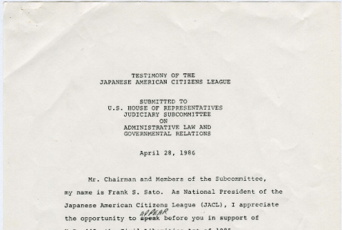 Testimony of the Japanese American Citizens League (ddr-densho-345-69)