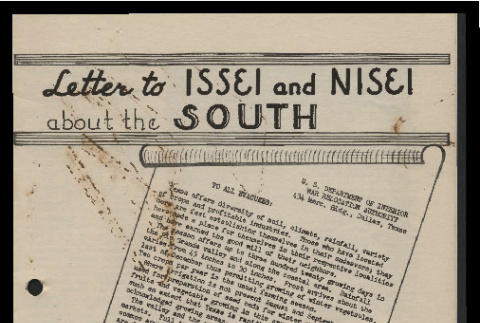 Letter to Issei and Nisei about the South, Texas (ddr-csujad-55-1678)