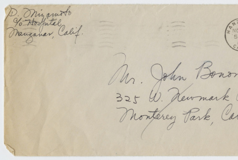 Envelope addressed to John Bonomi (ddr-janm-21-17)