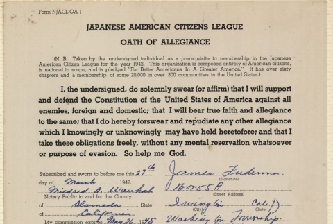 JACL Oath of Allegiance for James Fudenna (ddr-ajah-7-49)
