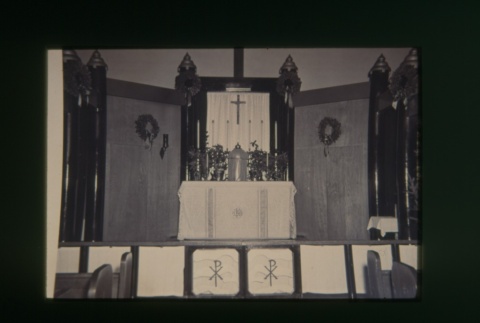 (Slide) - Image of black and white image of alter inside church (ddr-densho-330-108-master-e2f276e952)