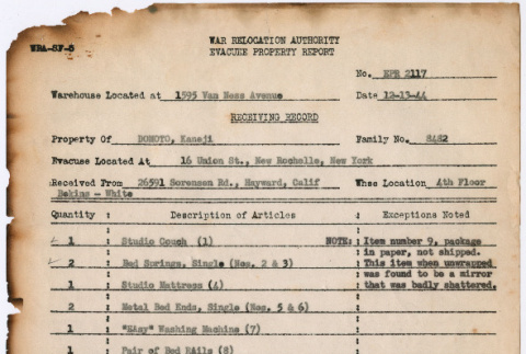 Evacuee Property Report (ddr-densho-329-1020)