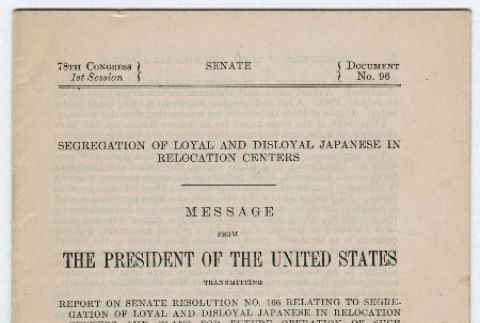 Message from the President of the United States on the Segregation of Loyal and Disloyal Japanese in Relocation Centers (ddr-densho-356-1037)