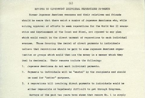 Efforts to Circumvent Individual Reparations Payments (ddr-densho-274-149)