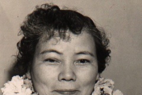 Chiyo Homma wearing leis (ddr-njpa-4-1111)