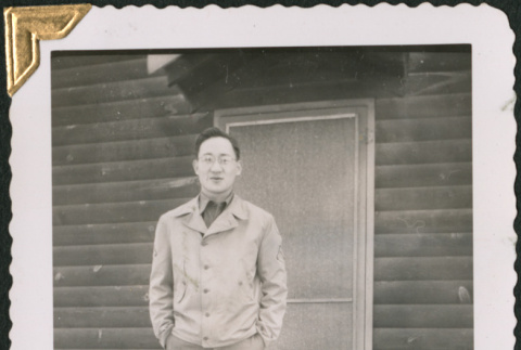 Man standing outside barracks (ddr-densho-434-340)