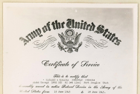 Certificate of service for Masaaki K. Nakaoka (ddr-densho-37-2055)