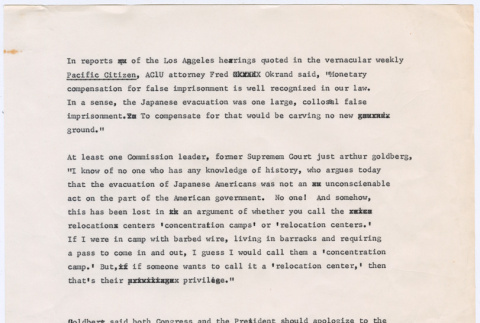 Notes from Los Angeles hearing of Commission of Wartime Relocation and Internment (ddr-densho-122-259)