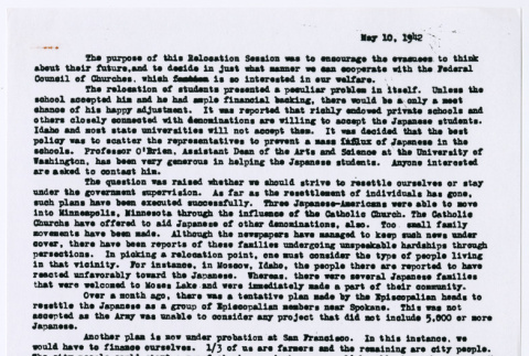 Copy of document about college student resettlement (ddr-densho-462-283)