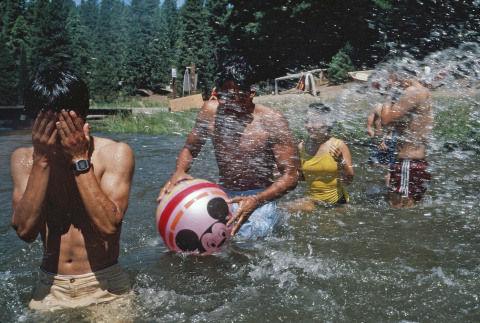 Campers having a water fight in the lake (ddr-densho-336-1588)