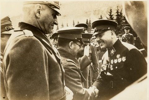 Kliment Voroshilov shaking hands with a soldier (ddr-njpa-1-2232)