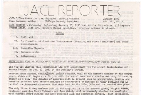 Seattle Chapter, JACL Reporter, Vol. XIX, No. 1, January 1982 (ddr-sjacl-1-230)