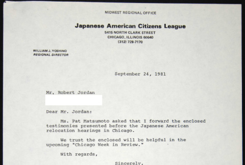 Letter to Robert Jordan from Bill Yoshino (ddr-chijacl-1-558)