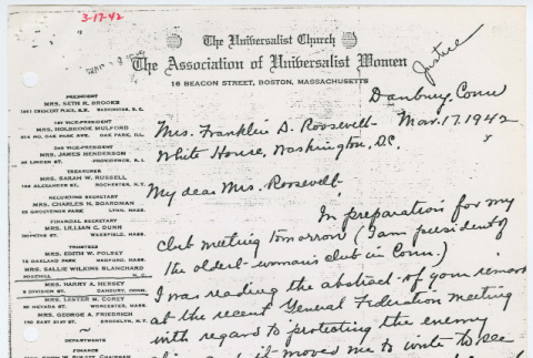 Letter from Lottie C. Hersey to Eleanor Roosevelt and response from Edward J. Ennis (ddr-densho-1007-1033)
