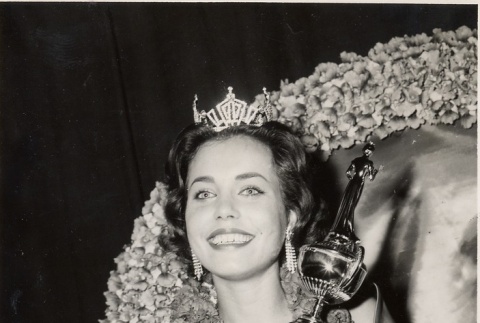 Miss Hawaii 1961 posing with trophy and crown (ddr-njpa-2-998)