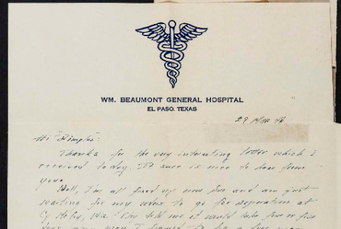 Letter from Wm Beamount General Hospital, March 29, 1946 (ddr-csujad-49-152)