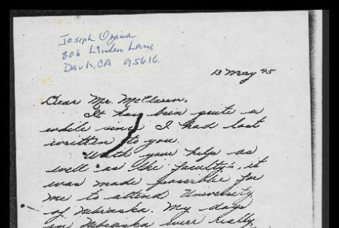 Letter from Joseph Ogawa to Mr. Dallas McLaren, May 13, 1945 (ddr-csujad-55-1882)
