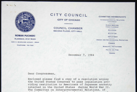 Form letter to congressmen from Roman Pucinski, letter to William Yoshino from Roman Pucinski (ddr-chijacl-1-90)