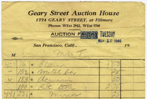 Receipt from Geary Street Auction House (ddr-densho-422-441)