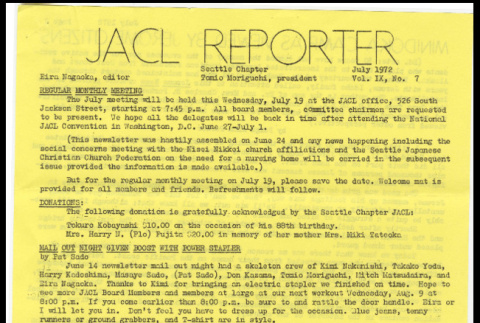 Seattle Chapter, JACL Reporter, Vol. IX, No. 7, July 1972 (ddr-sjacl-1-144)