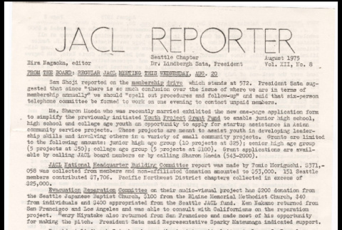 Seattle Chapter, JACL Reporter, Vol. XII, No. 8, August 1975 (ddr-sjacl-1-181)