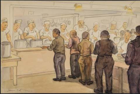 Painting of a mess hall scene (ddr-manz-2-19)