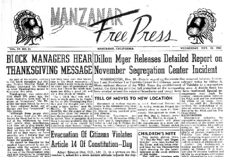 Manzanar Free Press Vol. IV No. 23 (November 24, 1943) (ddr-densho-125-187)