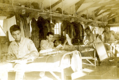 Soldiers inside their barracks (ddr-densho-22-216)