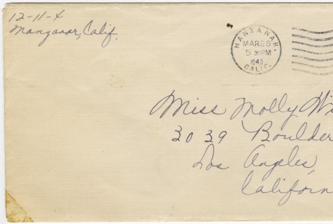 Letter (with envelope) to Molly Wilson from Chiyeko Akahoshi (March 25, 1943) (ddr-janm-1-105)