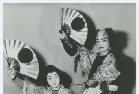 Two kabuki performers posed in costume (ddr-densho-383-442)