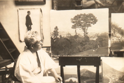 Artist with paintings in his studio (ddr-njpa-4-233)