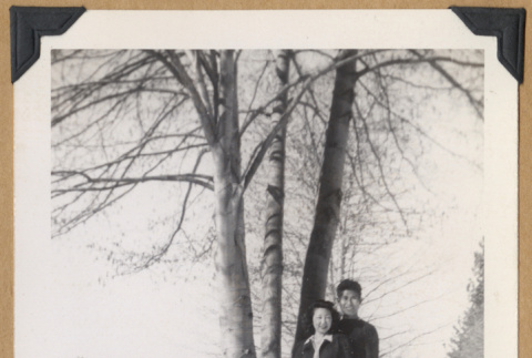 Man and woman posing in the snow (ddr-densho-542-320)