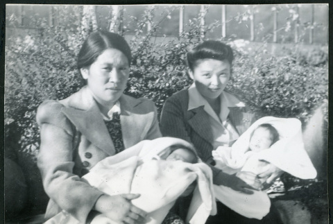 Photograph of women holding infants at Manzanar (ddr-csujad-47-233)