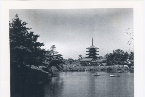 View of a river and Tower in the background (ddr-densho-299-221)