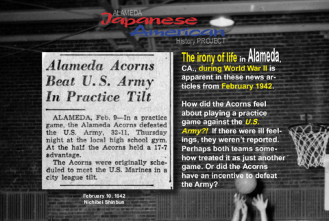Document with photos  and documents about Alameda Acorns basketball team at the time of the WWII (ddr-ajah-5-37)