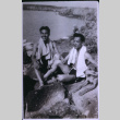 Two men with dog at pond (ddr-densho-1007-657)