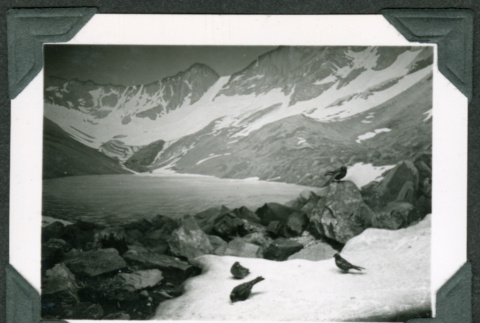 Museum diorama of mountain and lake (ddr-densho-475-679)
