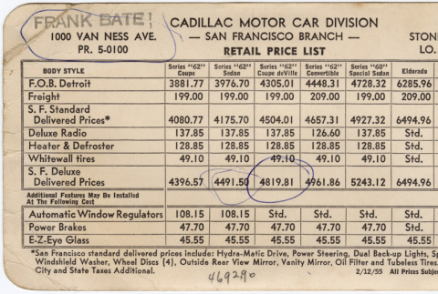 Price list from Cadillac dealer (ddr-densho-422-393)