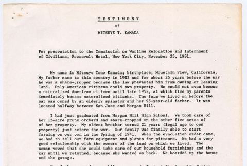 Testimony of Mitsuye T. Kamada (ddr-densho-1007-1821)
