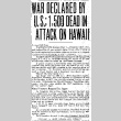 War Declared by U.S.; 1,500 Dead in Attack on Hawaii (December 8, 1941) (ddr-densho-56-1201)