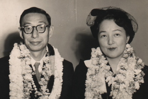 Kocho Otani and his wife wearing leis (ddr-njpa-4-1895)