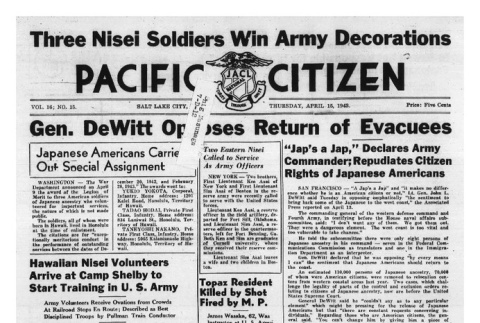 The Pacific Citizen, Vol. 16 No. 15 (April 15, 1943) (ddr-pc-15-15)