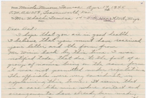Letter from Minola Tamesa to Uhachi Tamesa (ddr-densho-333-82)